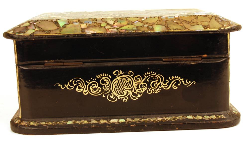 Antique Nineteenth Century Napoleon III Black Lacquer Mother of Pearl Coffre Antique Nineteenth Century Napoleon III Black Lacquer Mother of Pearl Coffre