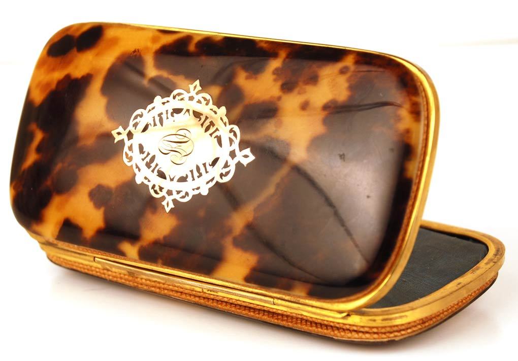 Antique French Tortoise Pique Inlay Cigar Case Antique French Tortoise Pique Inlay Cigar Case