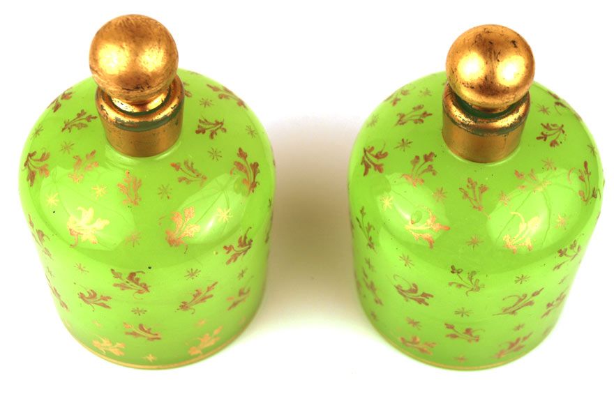 Rare Pair of Napoleon III Light Green French Opaline Scent Bottles Rare Pair of Napoleon III Light Green French Opaline Scent Bottles