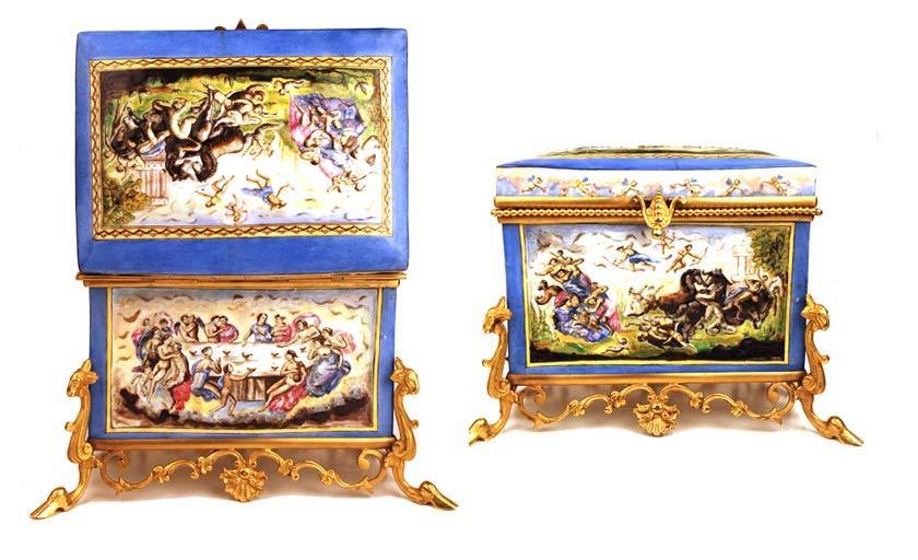 Antique Nineteenth Century Italian Capodimonte Coffre with Gilded Bronze Mounts Antique Nineteenth Century Italian Capodimonte Coffre with Gilded Bronze Mounts