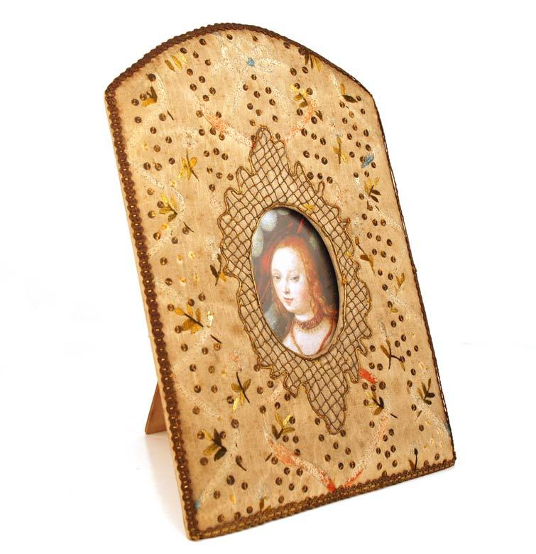 Antique Nineteenth Century French Hand Embroidered Silk Standing Picture Frame Antique Nineteenth Century French Hand Embroidered Silk Standing Picture Frame