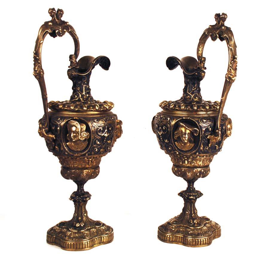 Pair of Antique Napoleon III Bronze Ewers/Urns Pair of Antique Napoleon III Bronze Ewers/Urns
