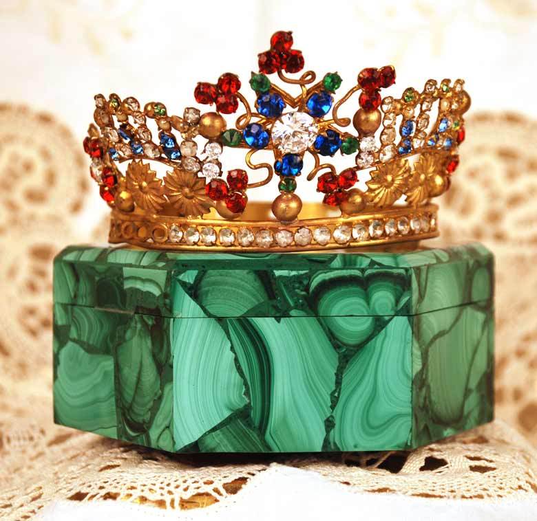 Small Antique Nineteenth Century French Diadem Multi-Colored Santos Crown Small Antique Nineteenth Century French Diadem Multi-Colored Santos Crown
