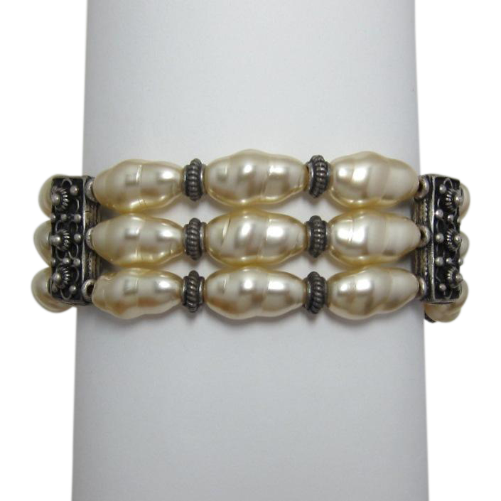 Renaissance Style Three Strand Faux Pearl Bracelet Renaissance Style Three Strand Faux Pearl Bracelet