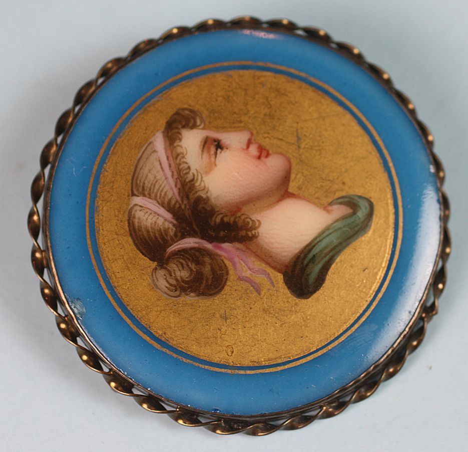 Antique Porcelain Brooch Classical Female Hand Painted Portrait Brooch Antique Porcelain Brooch Classical Female Hand Painted Portrait Brooch
