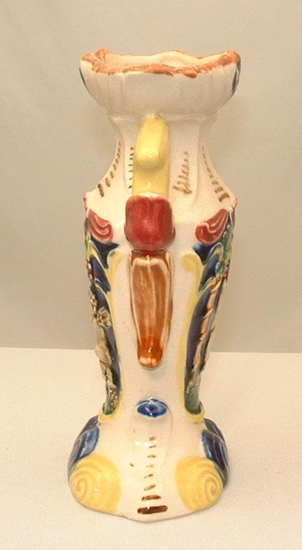 1930's Majolica Colorful Two Handled Urn Vase with Cherubs/Putti 1930's Majolica Colorful Two Handled Urn Vase with Cherubs/Putti