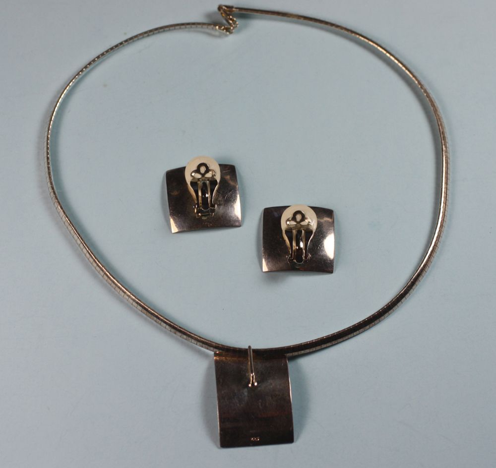 Vintage Sterling Modernist Necklace and Earrings Demi-Parure Set Vintage Sterling Modernist Necklace and Earrings Demi-Parure Set