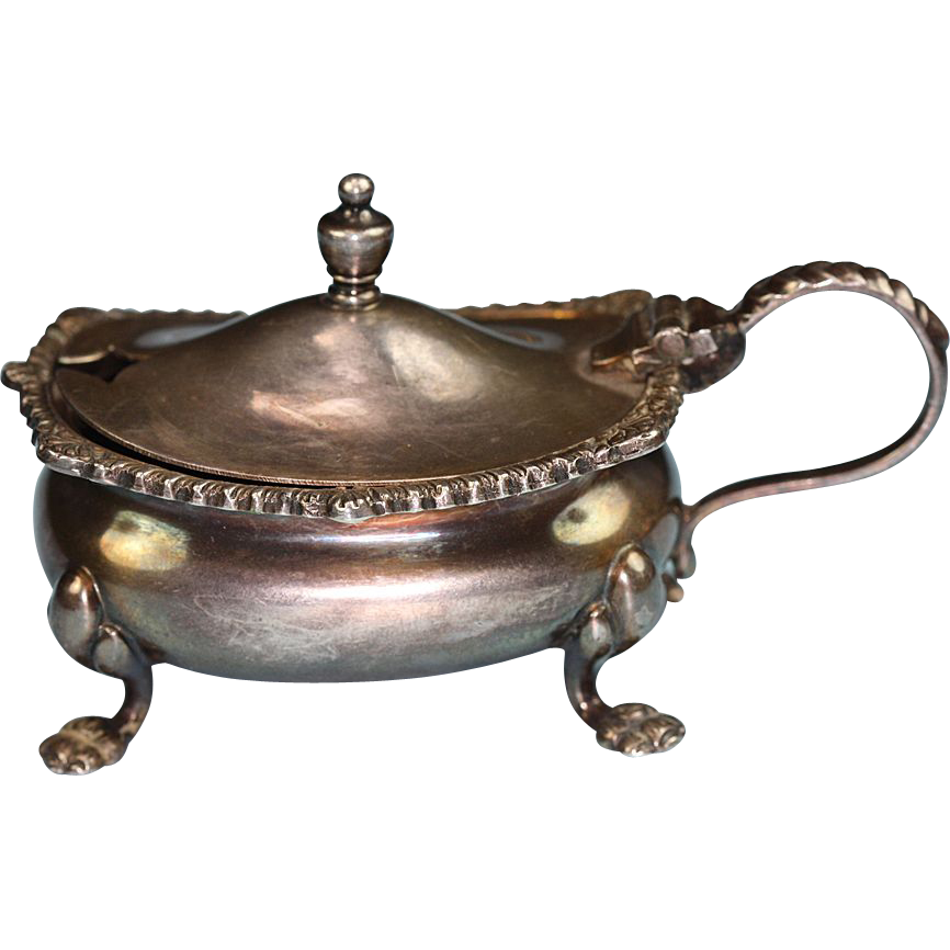 English Silver Plate Mustard Pot with Cobalt Glass Liner English Silver Plate Mustard Pot with Cobalt Glass Liner