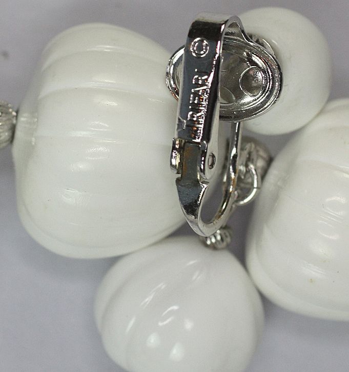 Vintage White Stretch Bracelet and Dangle Clip Earrings Signed Trifari Vintage White Stretch Bracelet and Dangle Clip Earrings Signed Trifari