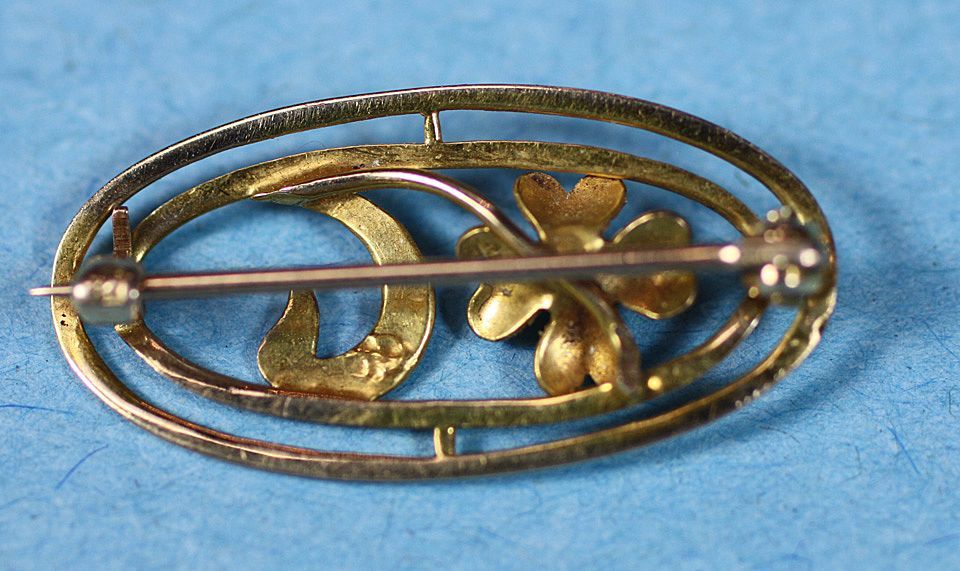 Victorian 10K/12K Gold Floral Pin with Diamond Accent Victorian 10K/12K Gold Floral Pin with Diamond Accent
