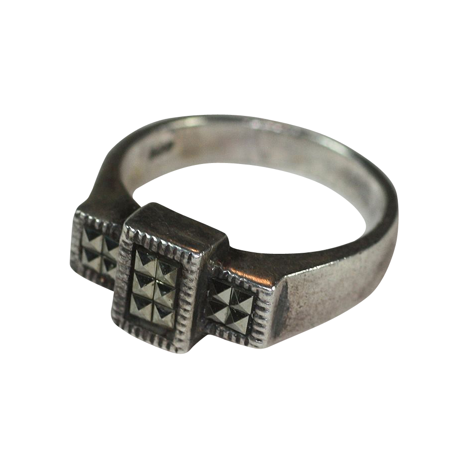 Vintage Sterling and Marcasite Ring Art Deco Revival Vintage Sterling and Marcasite Ring Art Deco Revival