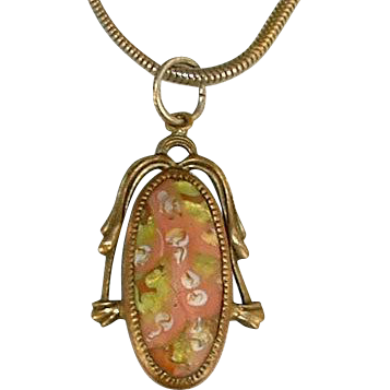 Art Nouveau Venetian Glass Gold Tone Pendant Necklace Art Nouveau Venetian Glass Gold Tone Pendant Necklace