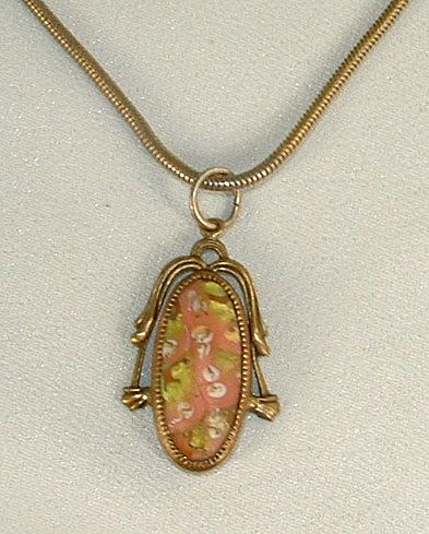 Art Nouveau Venetian Glass Gold Tone Pendant Necklace Art Nouveau Venetian Glass Gold Tone Pendant Necklace