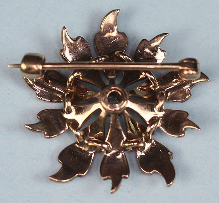 Victorian 10K Diamond and Seed Pearl Starburst Brooch Pin Victorian 10K Diamond and Seed Pearl Starburst Brooch Pin