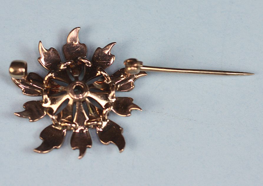 Victorian 10K Diamond and Seed Pearl Starburst Brooch Pin Victorian 10K Diamond and Seed Pearl Starburst Brooch Pin
