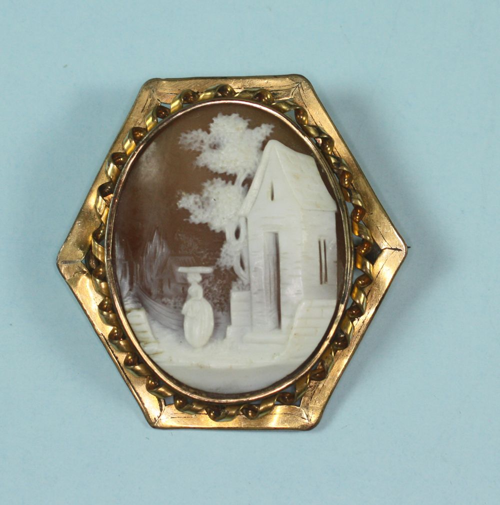 Vintage Carved Shell Cameo Gold Filled Rebecca at the Well Vintage Carved Shell Cameo Gold Filled Rebecca at the Well