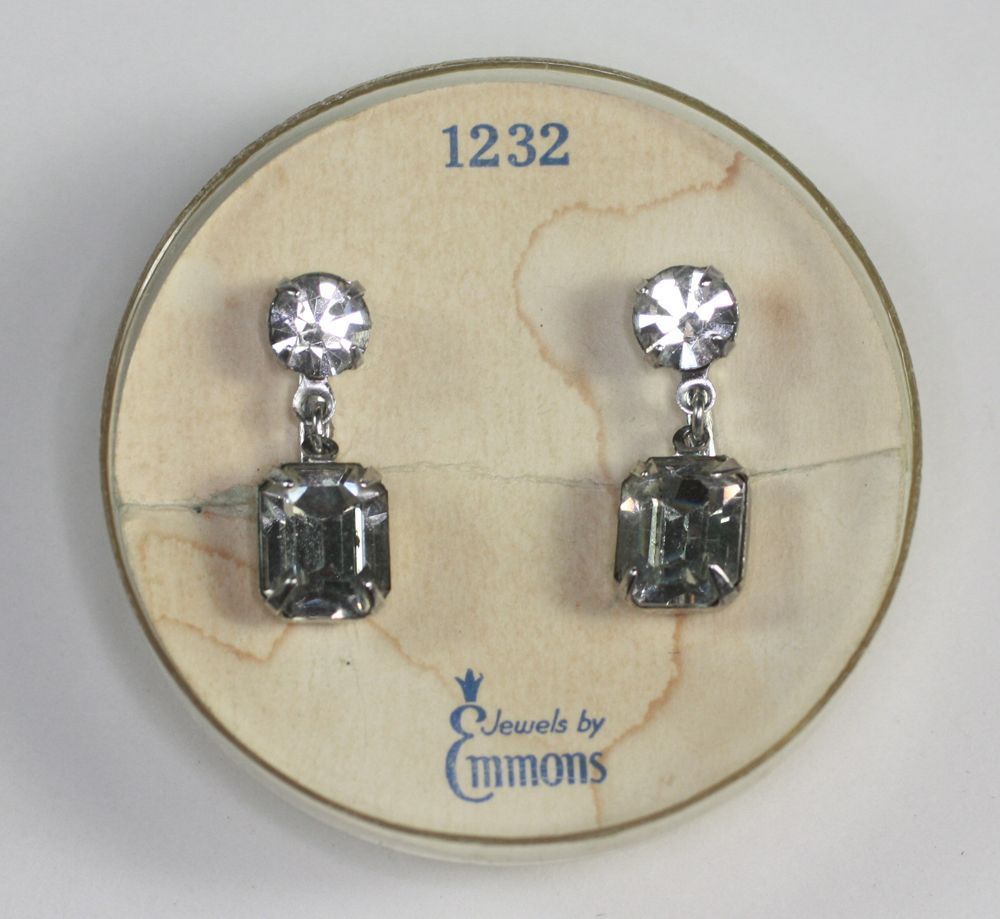 Vintage Crystal Rhinestone Dangle Earrings Emmons in Original Box Vintage Crystal Rhinestone Dangle Earrings Emmons in Original Box