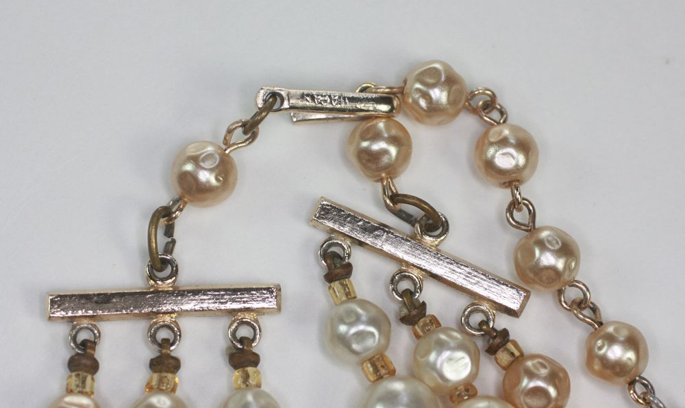 Vintage Simulated Baroque Pearl Three Strand Necklace Japan Vintage Simulated Baroque Pearl Three Strand Necklace Japan