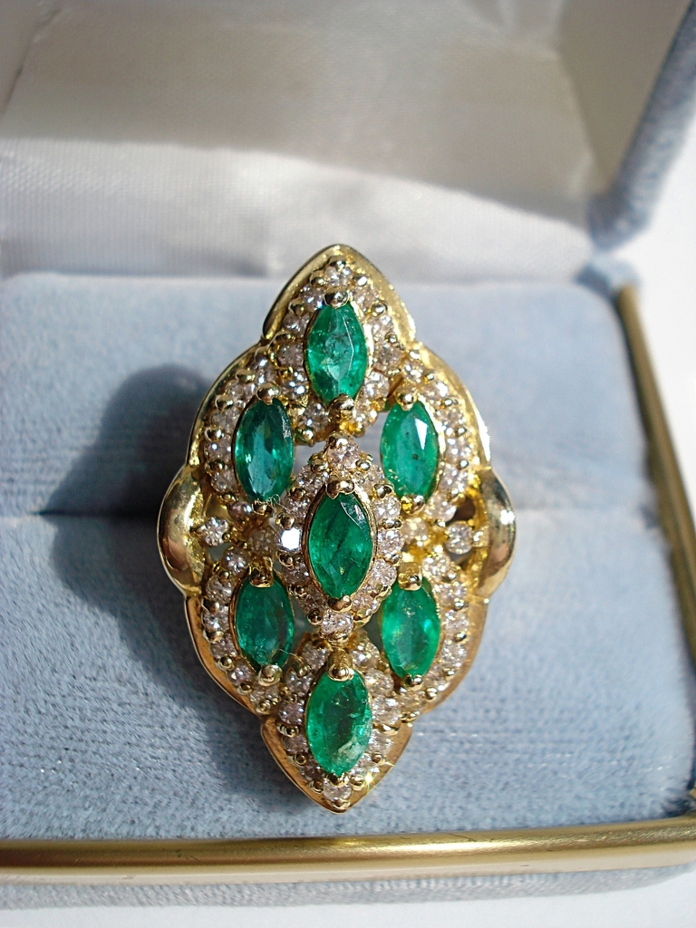 14K Yellow Gold, 2.66cts. Emeralds & 1.65cts. Diamond Ring 14K Yellow Gold, 2.66cts. Emeralds & 1.65cts. Diamond Ring