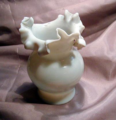 Small Opalescent Green Ruffle Edged Vase with Broken Pontil Small Opalescent Green Ruffle Edged Vase with Broken Pontil