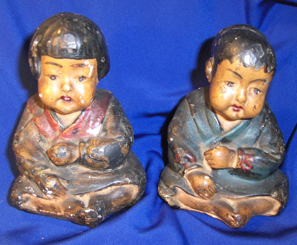 Lovely Pair of 19th Century Chinese Boy and Girl Chalk Figurines Lovely Pair of 19th Century Chinese Boy and Girl Chalk Figurines