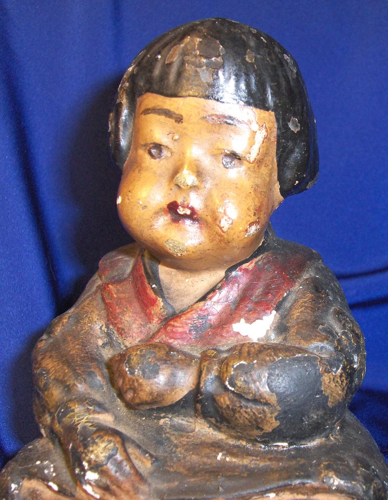 Lovely Pair of 19th Century Chinese Boy and Girl Chalk Figurines Lovely Pair of 19th Century Chinese Boy and Girl Chalk Figurines