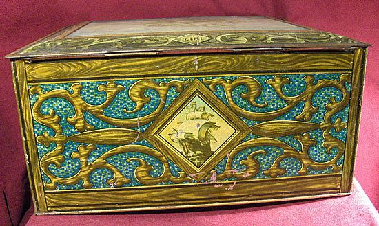 Large Biscuit Tin with U. S. Frigate Constitution in Full Sail Large Biscuit Tin with U. S. Frigate Constitution in Full Sail