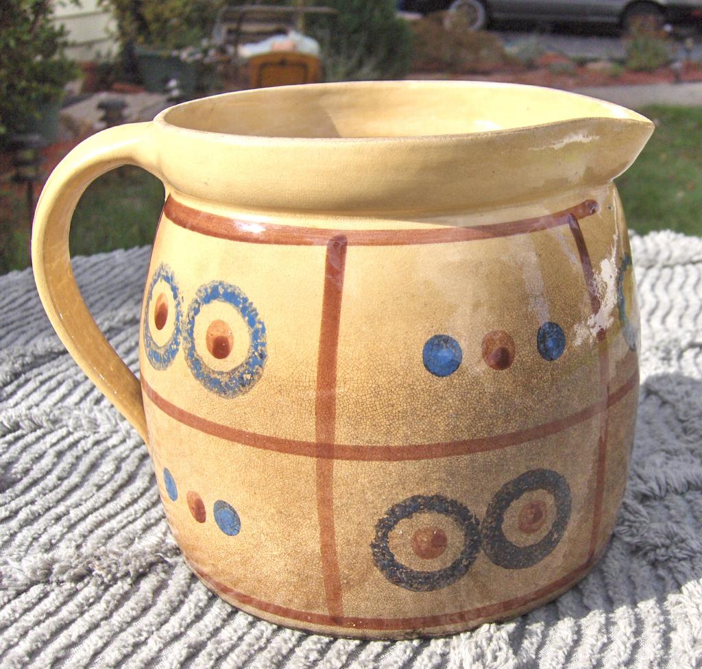 Old Golden Yellow Stick Painted Feuerfest Milk Pitcher Old Golden Yellow Stick Painted Feuerfest Milk Pitcher
