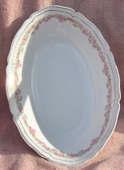 Vienna Austria Porcelain Pink and White Flowers Oval Open Vegetable Bowl Vienna Austria Porcelain Pink and White Flowers Oval Open Vegetable Bowl