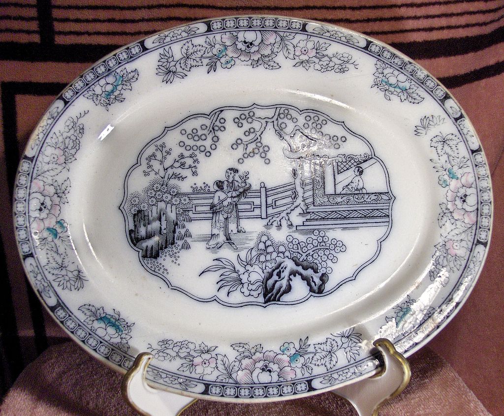 19th Century Ashworth Transferware Platter Chinese Pattern 19th Century Ashworth Transferware Platter Chinese Pattern