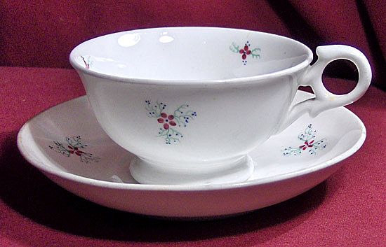 19th Century Early English Sprig Cup and Saucer with Red Flowers 19th Century Early English Sprig Cup and Saucer with Red Flowers