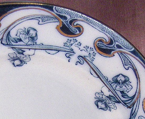 Royal Staffordshire Pottery Flow Blue Iris Pattern Berry Bowl and Plate Royal Staffordshire Pottery Flow Blue Iris Pattern Berry Bowl and Plate