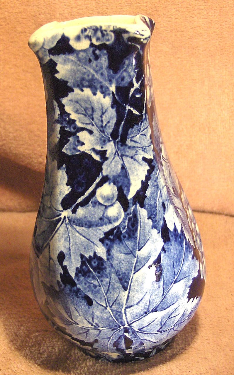 Rörstrand Blue and White Floral Vase Druva Pattern Rörstrand Blue and White Floral Vase Druva Pattern