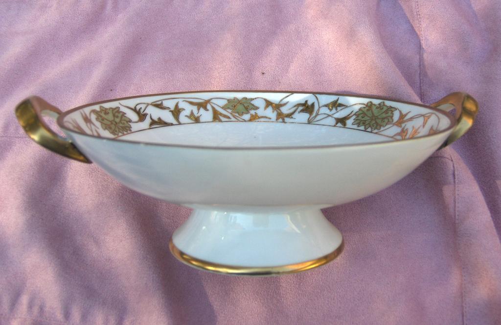 Nippon Red Mark Hand Painted Floral and Raised Gold Gilding Compote or Pedestal Bowl Nippon Red Mark Hand Painted Floral and Raised Gold Gilding Compote or Pedestal Bowl