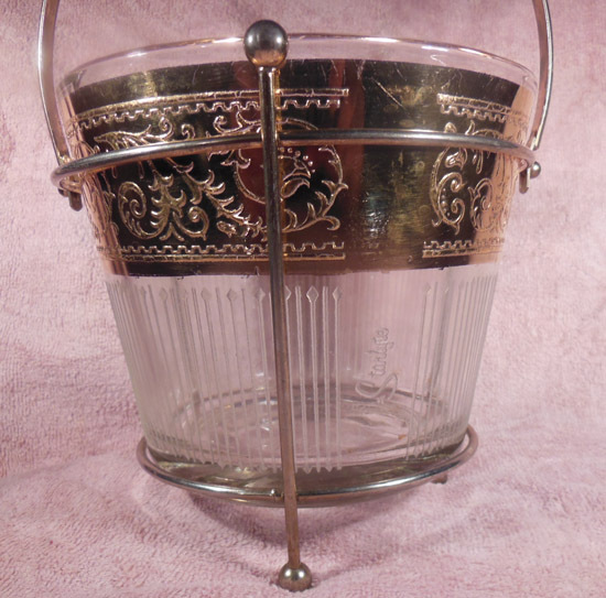Mid 20th Century Starlyte Gold Encrusted and Clear Glass Ice Bucket Mid 20th Century Starlyte Gold Encrusted and Clear Glass Ice Bucket
