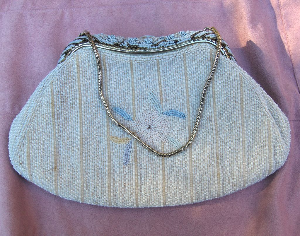 White and Blue Seed Pearl Evening Bag White and Blue Seed Pearl Evening Bag