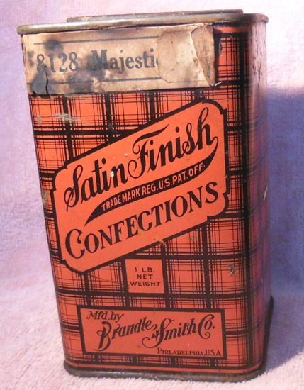Old Advertising Brandle & Smith Candy Tin or Can Satin Finish Confections Old Advertising Brandle & Smith Candy Tin or Can Satin Finish Confections