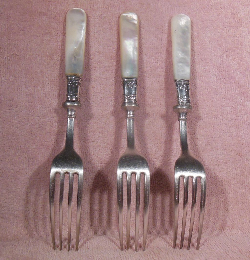 Set of 3 Antique Sterling and Mother of Pearl Forks Set of 3 Antique Sterling and Mother of Pearl Forks
