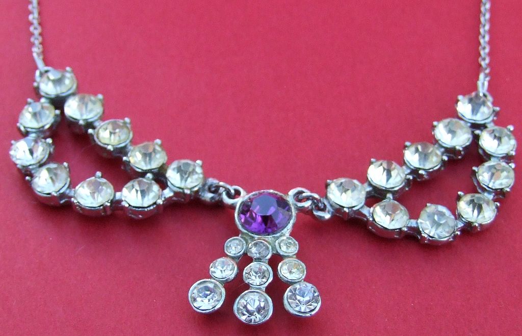 Vintage diamond and amethyst Rhinestone crystal paste necklace Vintage diamond and amethyst Rhinestone crystal paste necklace