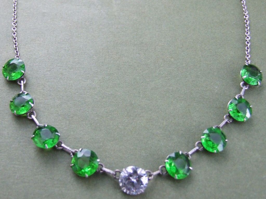 French Edwardian silver & emerald crystal open back necklace French Edwardian silver & emerald crystal open back necklace