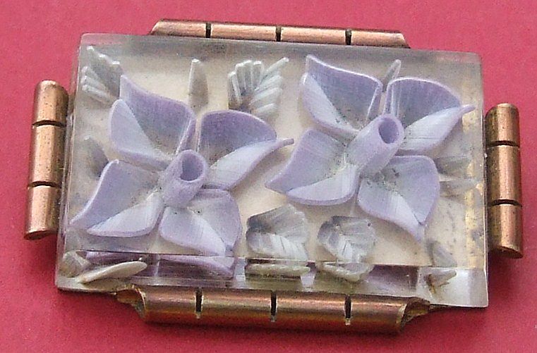 Art Deco French reverse carved lucite flower pin Art Deco French reverse carved lucite flower pin