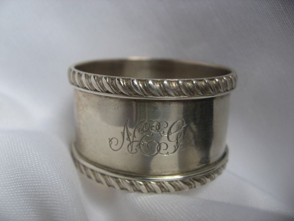 English Silver Napkin Ring with "Rope" edge dated 1899 English Silver Napkin Ring with "Rope" edge dated 1899