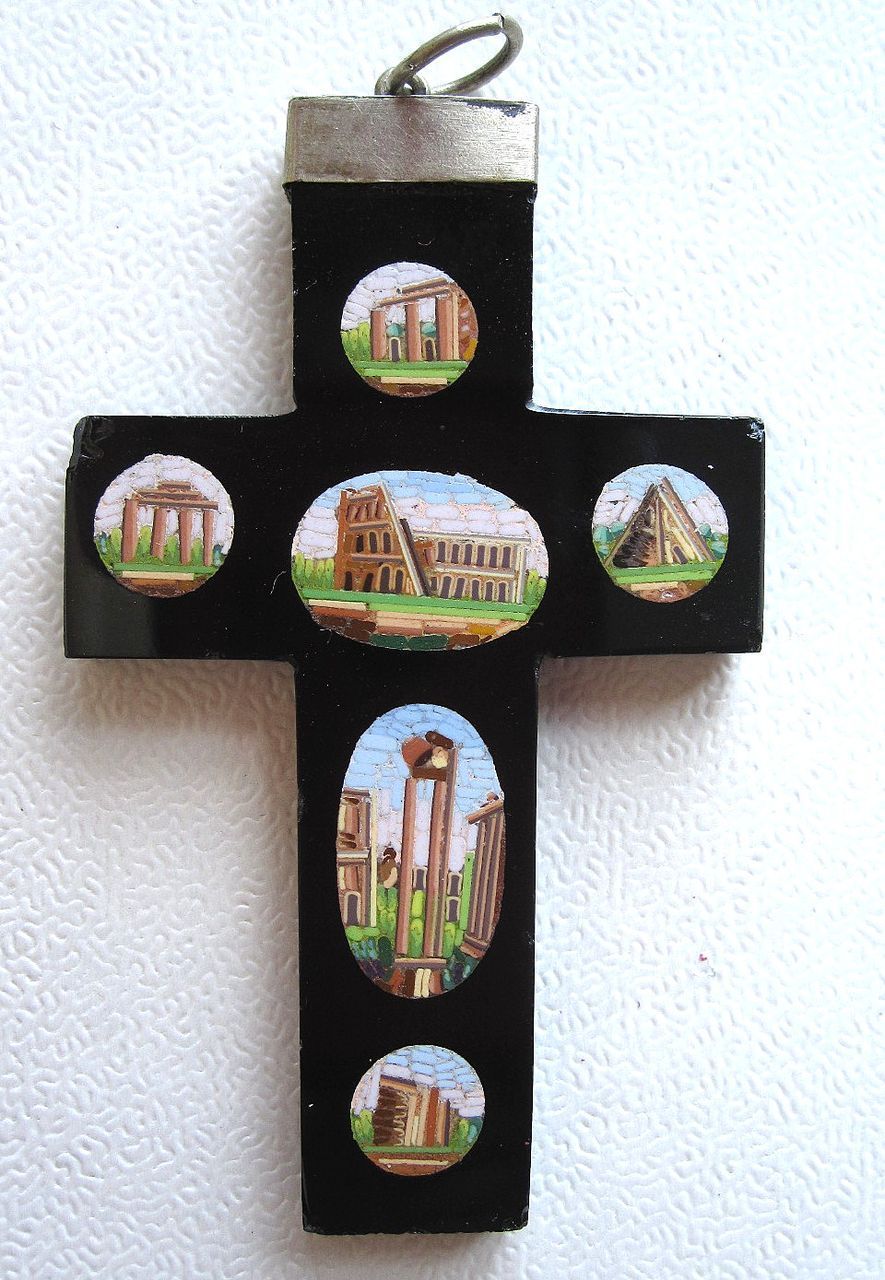 Beautiful Victorian Micro Mosaic Cross Italian Ruins Beautiful Victorian Micro Mosaic Cross Italian Ruins
