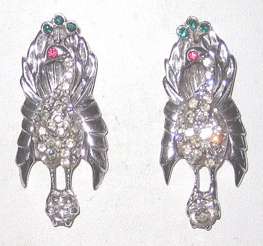 Pair Vintage Sterling Peacock Bird Fur or Dress Clips Pair Vintage Sterling Peacock Bird Fur or Dress Clips