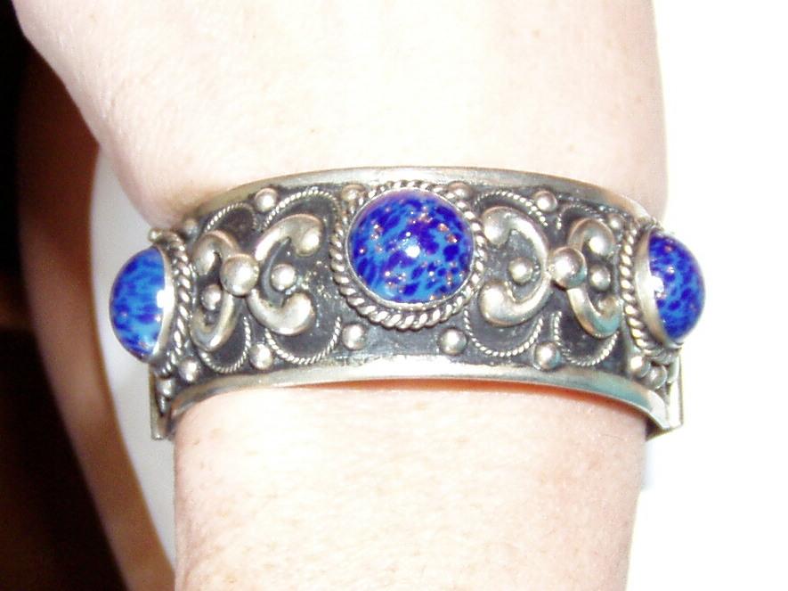 Wonderful Hinged Bangle Blue Glass Lapis Stones Wonderful Hinged Bangle Blue Glass Lapis Stones