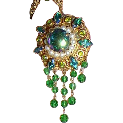 Vintage Pendant Necklace Green and Pearls Western Germany Vintage Pendant Necklace Green and Pearls Western Germany