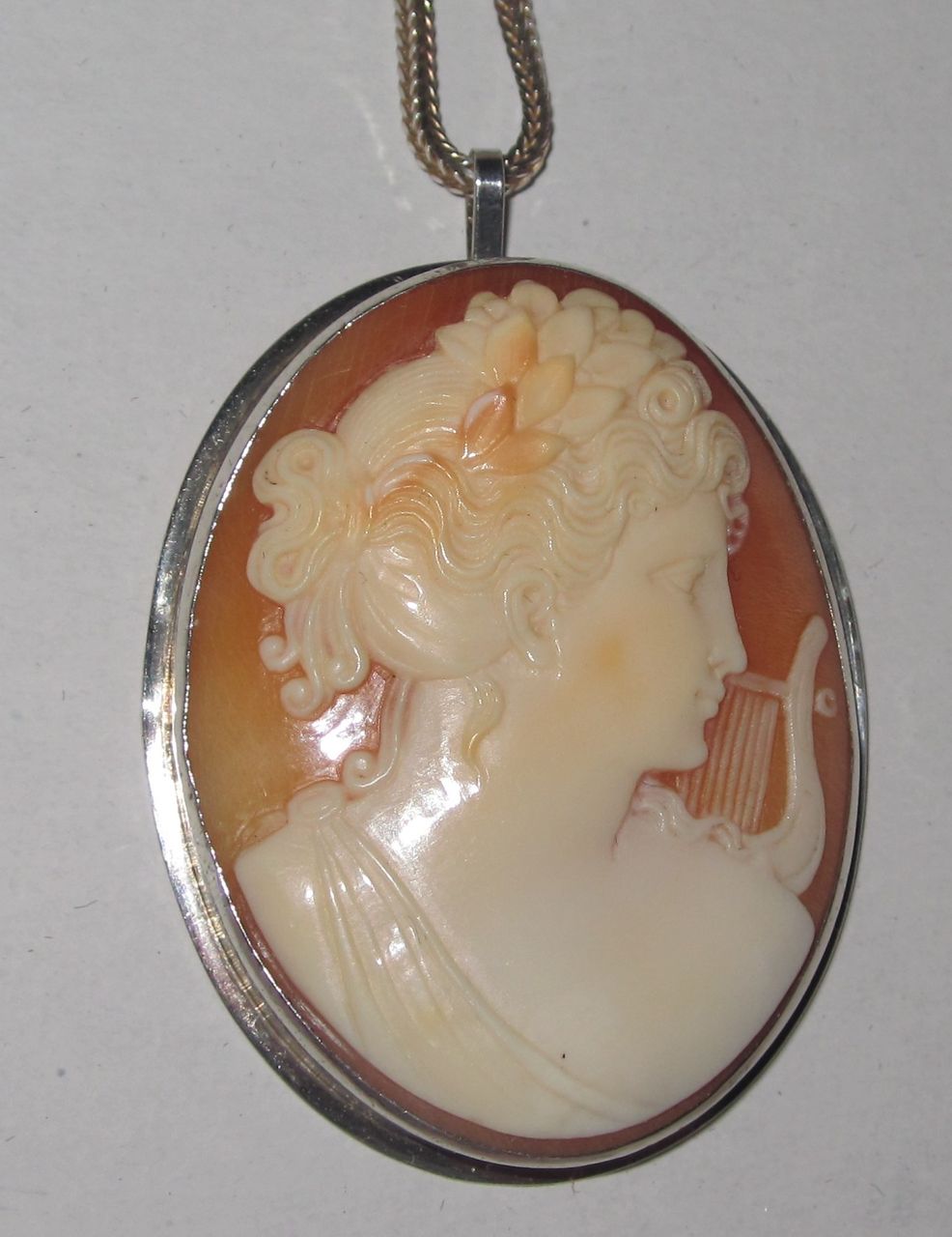 Cameo Pendant of the Muse Euterpe Carved Shell Cameo Cameo Pendant of the Muse Euterpe Carved Shell Cameo
