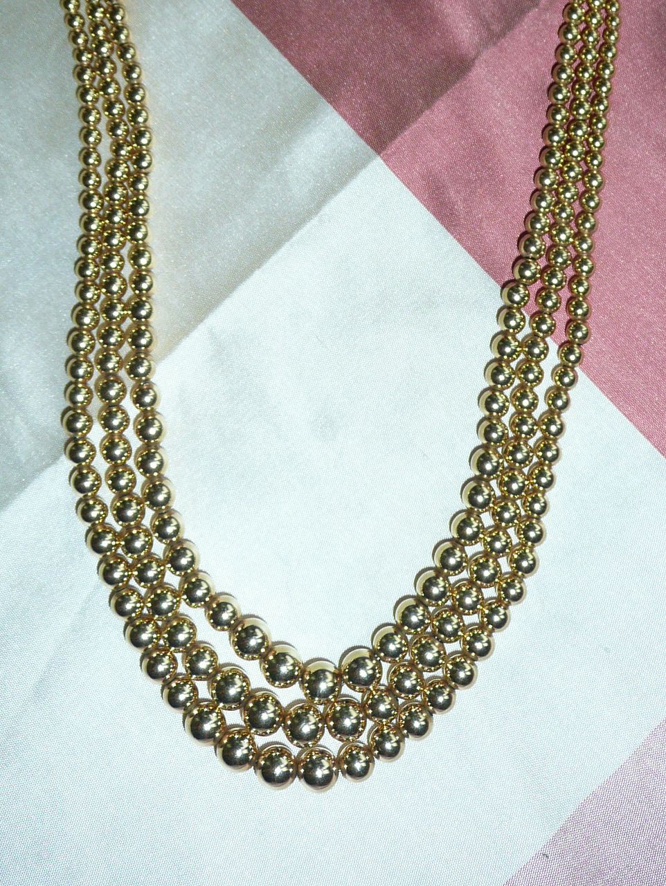 Best Vintage Gold Fill Triple Strand Beads Choker Best Vintage Gold Fill Triple Strand Beads Choker