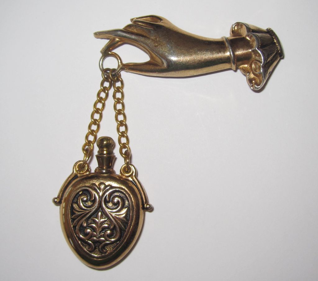 Excellent Vintage Coro Hand Holding Perfume Brooch Excellent Vintage Coro Hand Holding Perfume Brooch