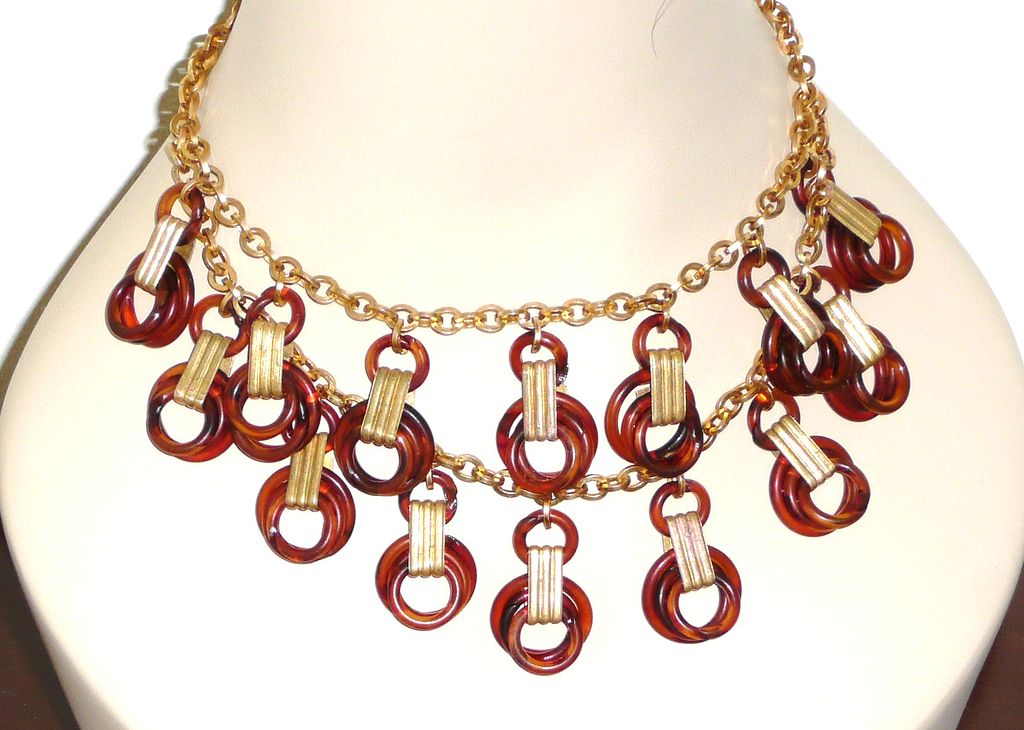 Vintage Czech Brass Fringe Necklace Vintage Czech Brass Fringe Necklace